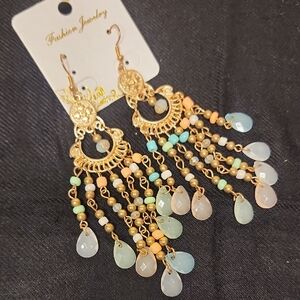 Fashion Jewelry Gold Chandelier Earrings with Pastel Beads